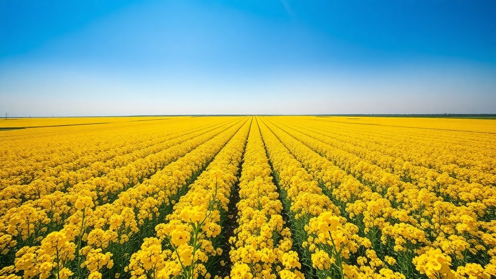 노란 유채꽃이 가득 핀 들판의 모습으로 카놀라유의 원료를 상징함
